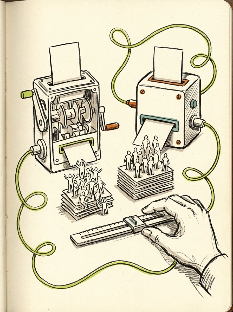 Illustrative marker lab artwork for compare company headcount.