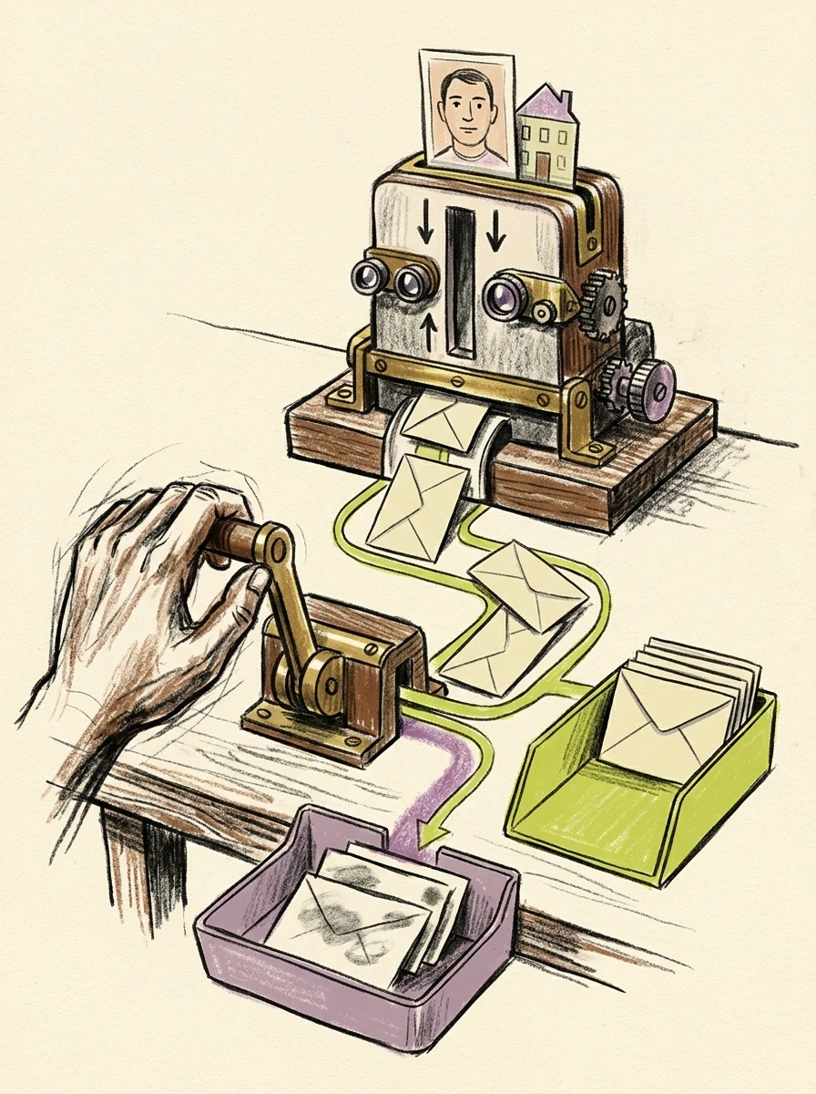 Illustrative wax pencil routes artwork for find deliverable work emails.