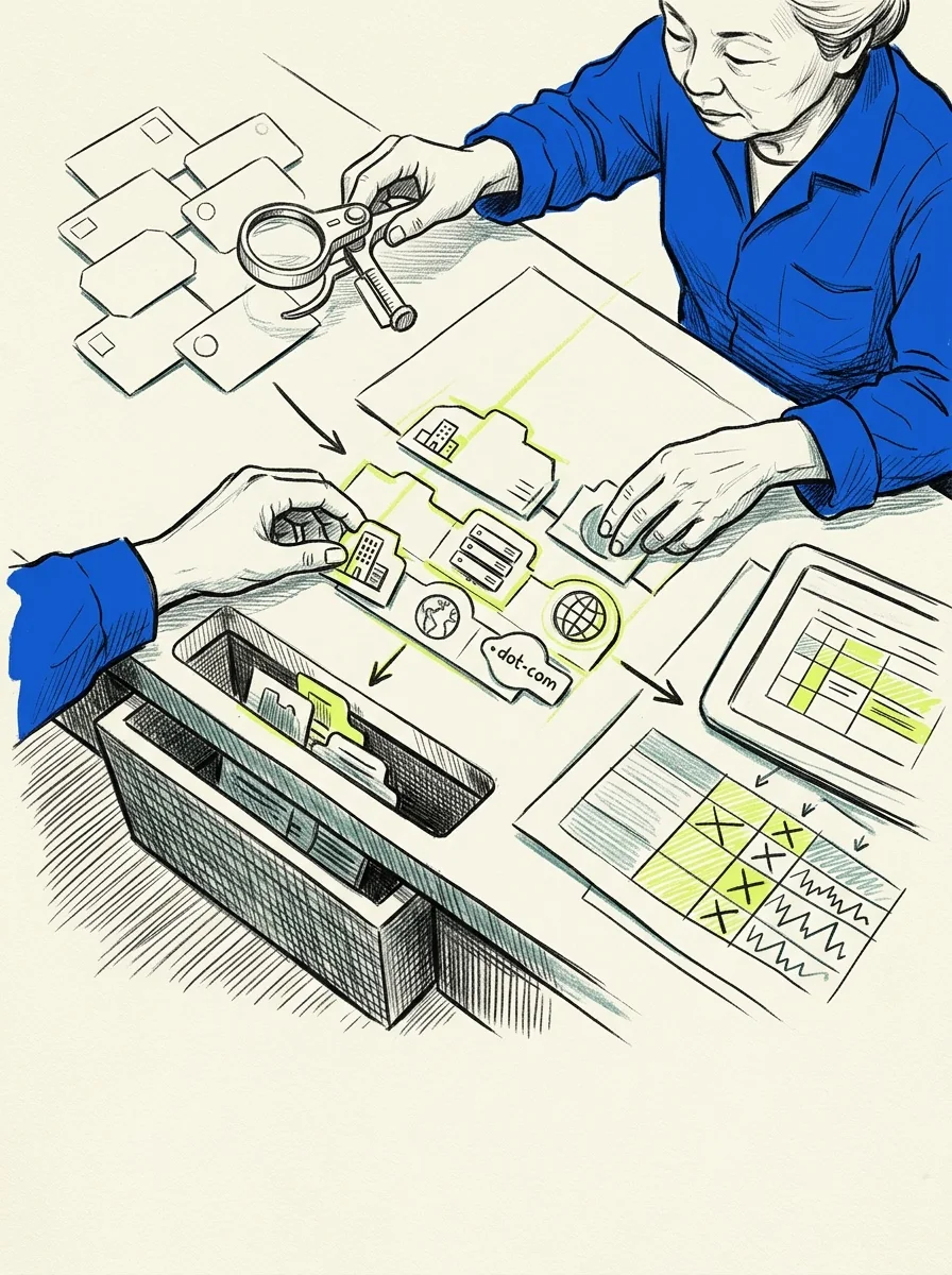 Illustrative ink field notes artwork for build a contact source comparison.