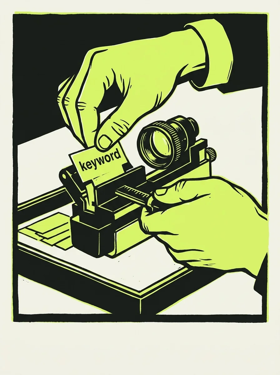 Illustrative signal screenprint artwork for build a keyword metric table.