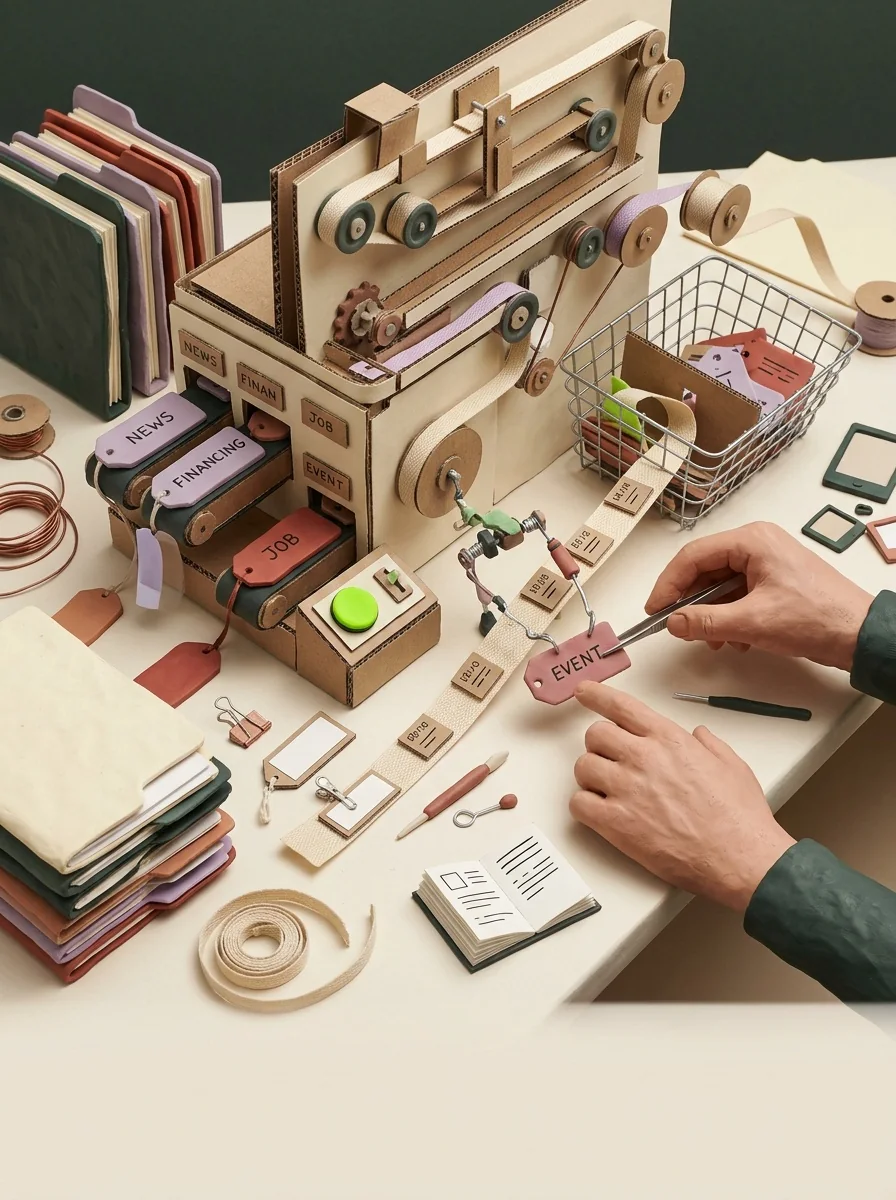 Illustrative pocket clay lab artwork for build company event timelines.