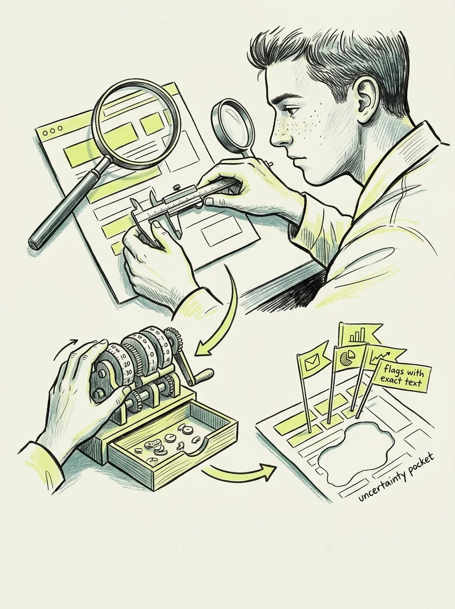 Illustrative ink field notes artwork for check heading text lengths.
