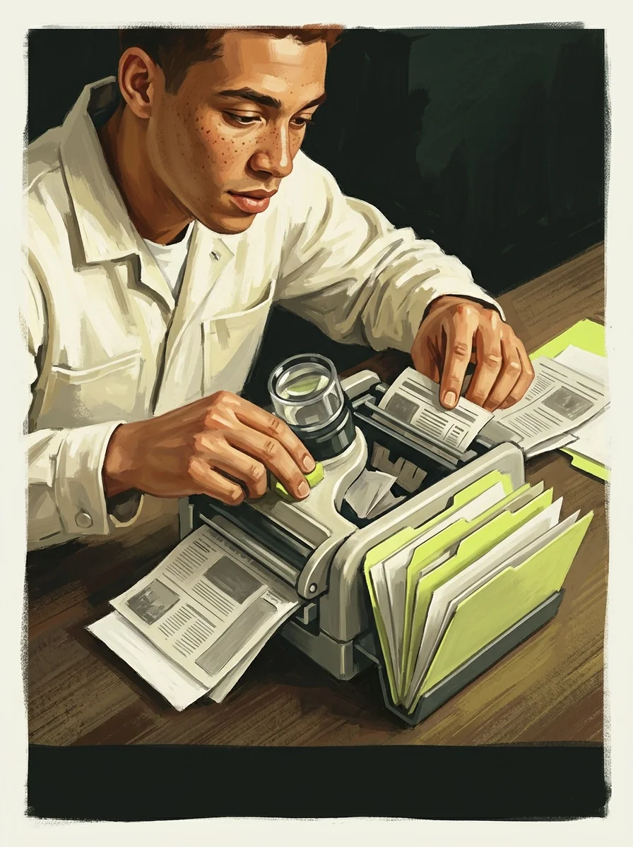 Illustrative painted studio artwork for collect dated news evidence.