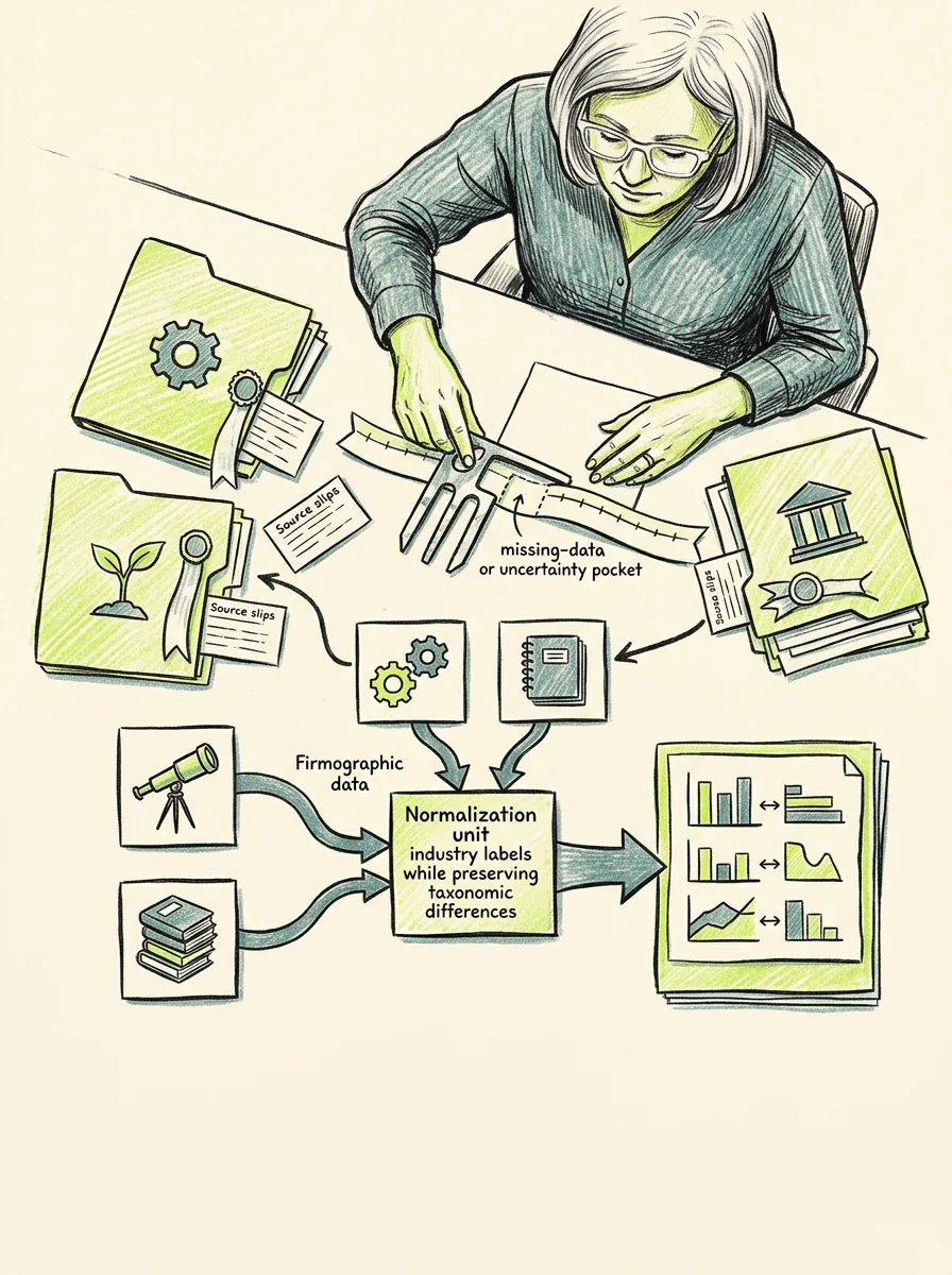 Illustrative ink field notes artwork for compare company industries.