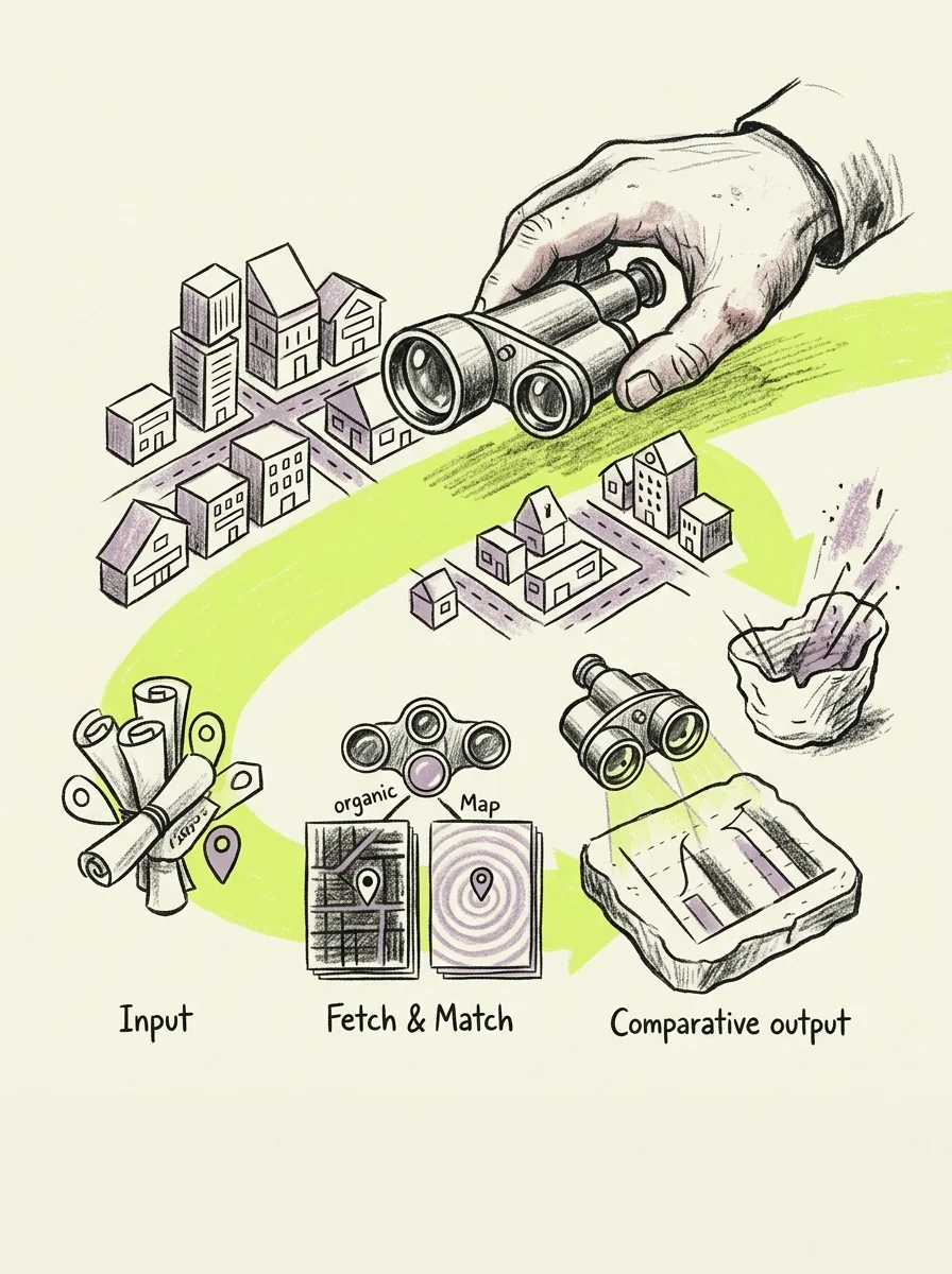 Illustrative wax pencil routes artwork for compare local search rankings.
