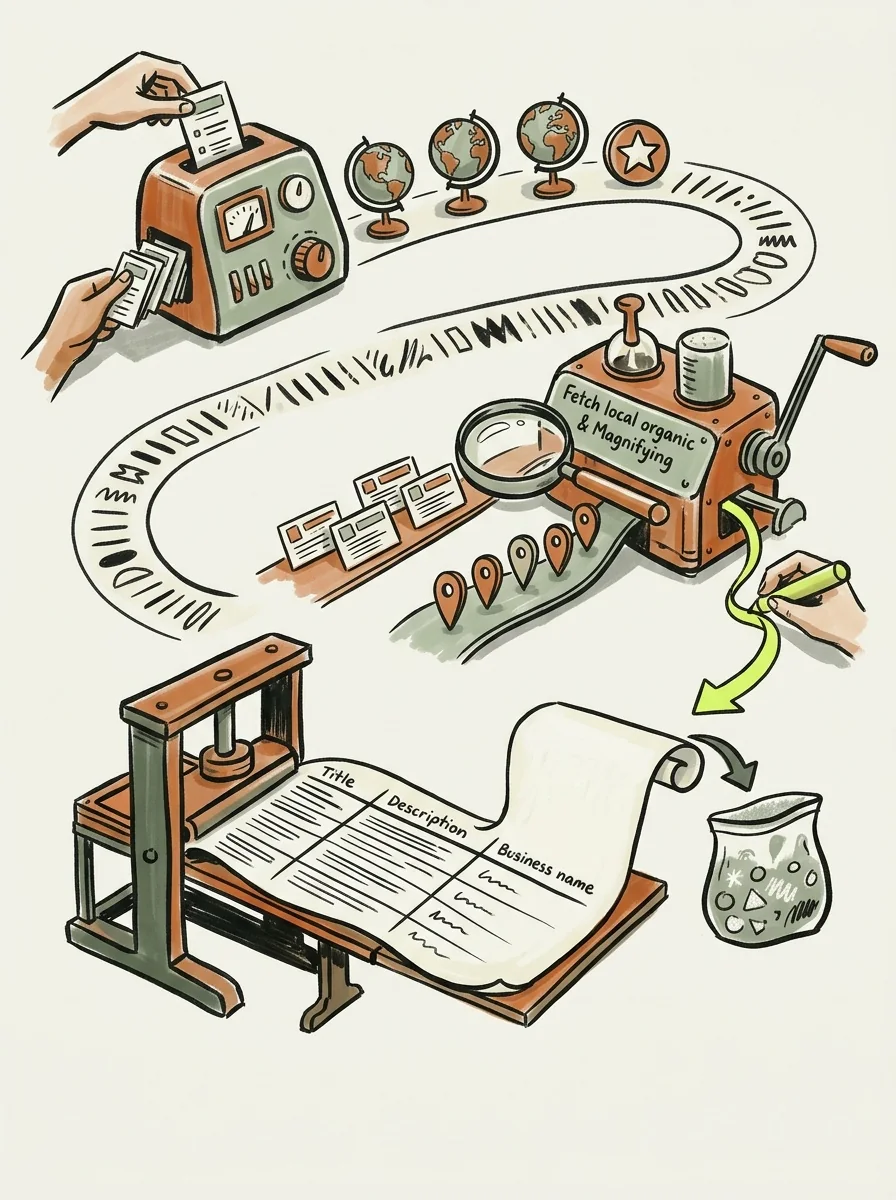 Illustrative marker lab artwork for compare local search snippets.