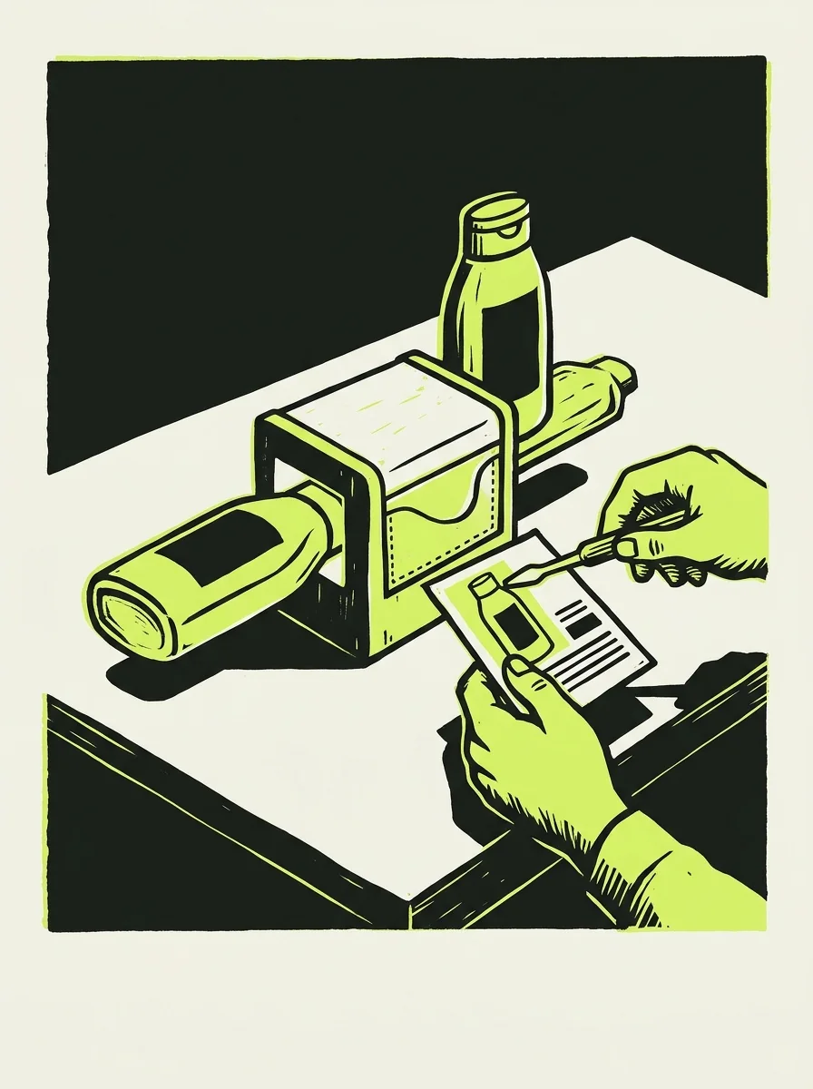 Illustrative signal screenprint artwork for compare product prices.