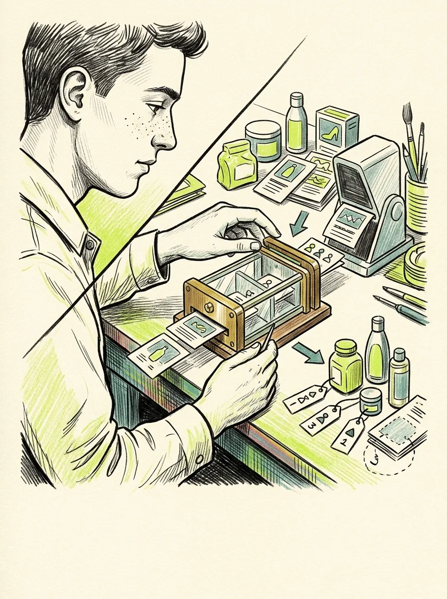 Illustrative ink field notes artwork for compare product seller coverage.