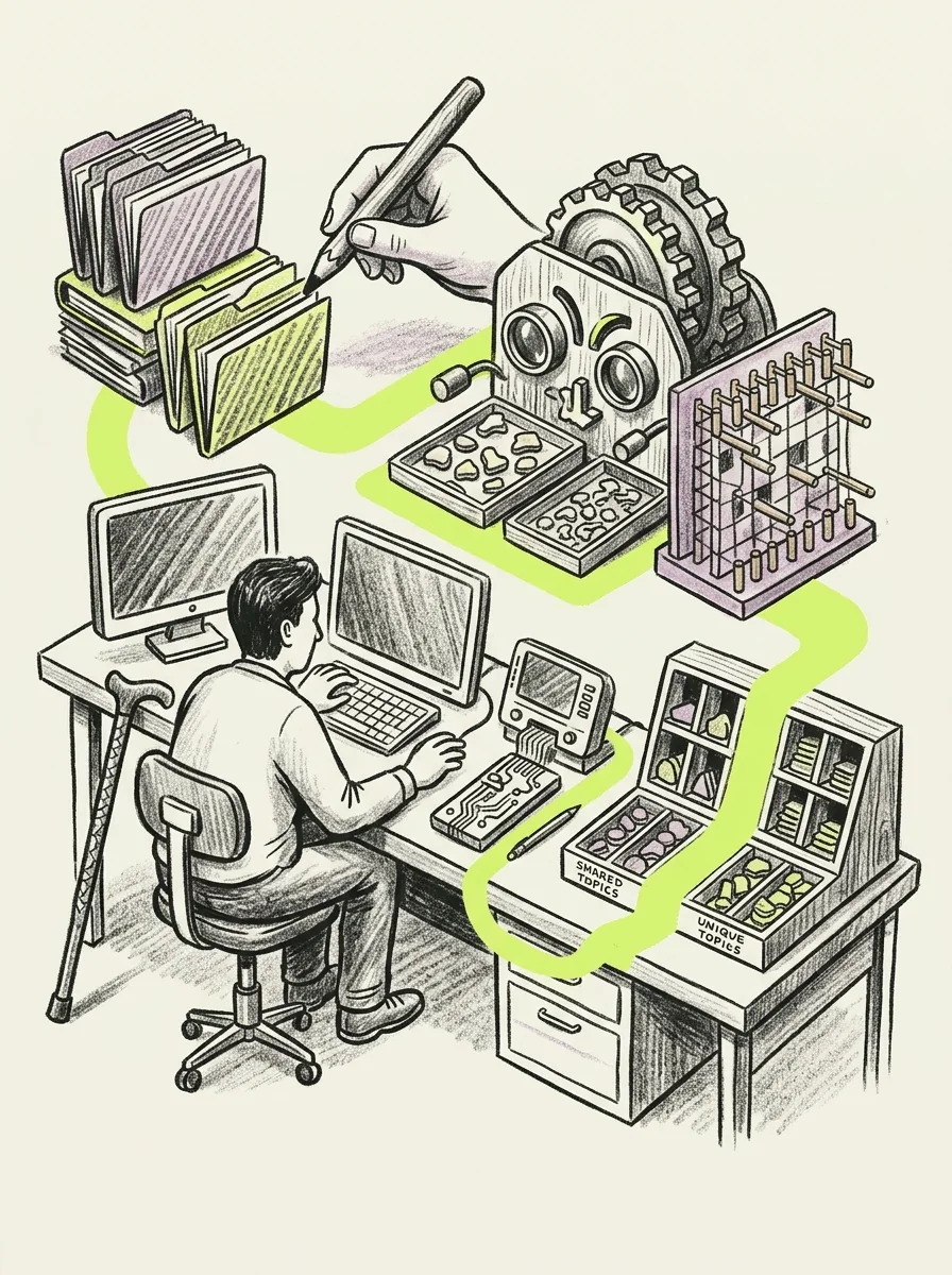 Illustrative wax pencil routes artwork for compare repository topic overlap.