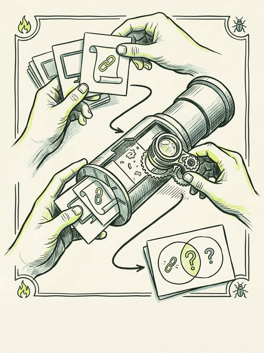 Illustrative ink field notes artwork for compare website links.