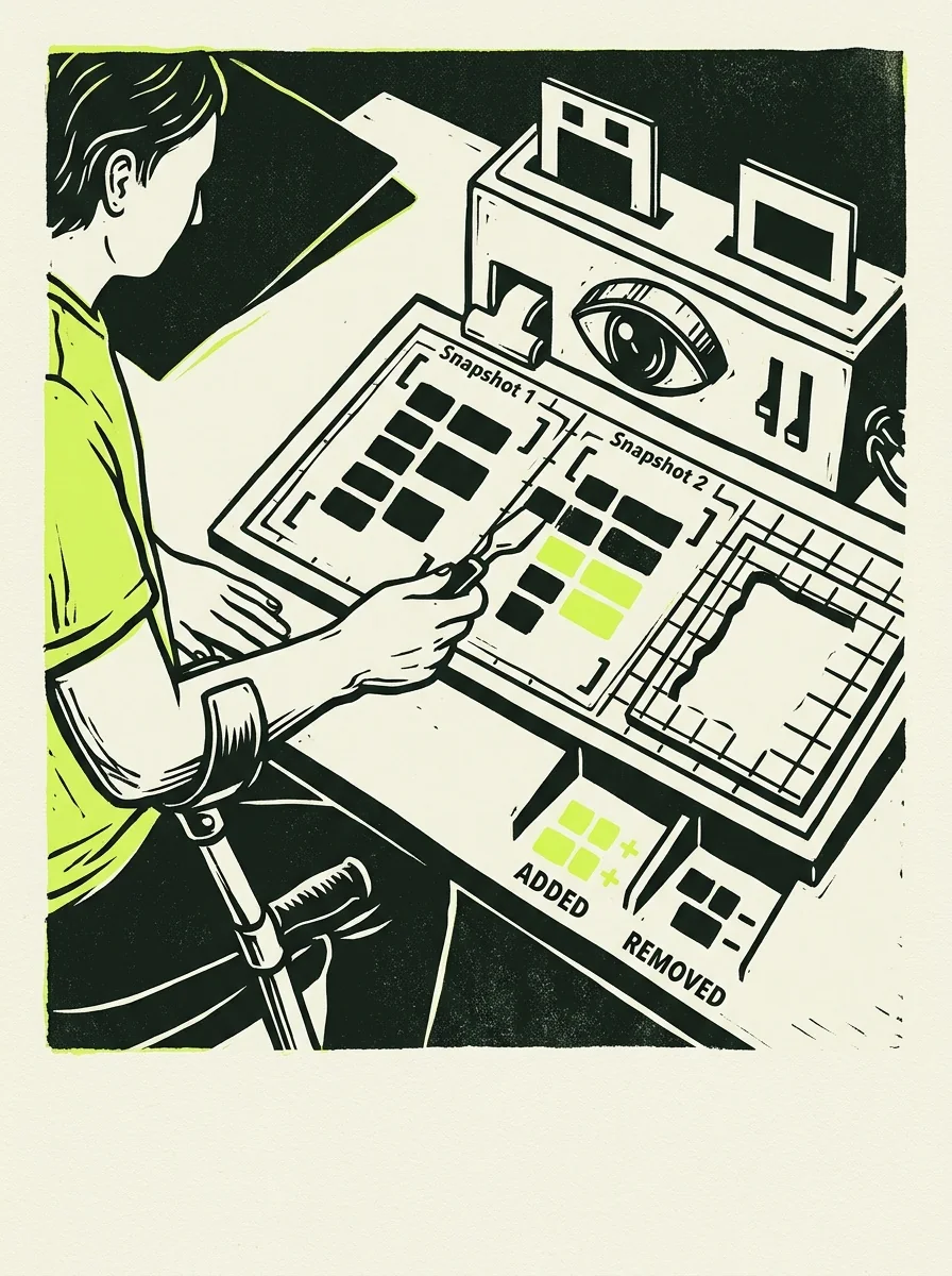 Illustrative signal screenprint artwork for compare website structured data.