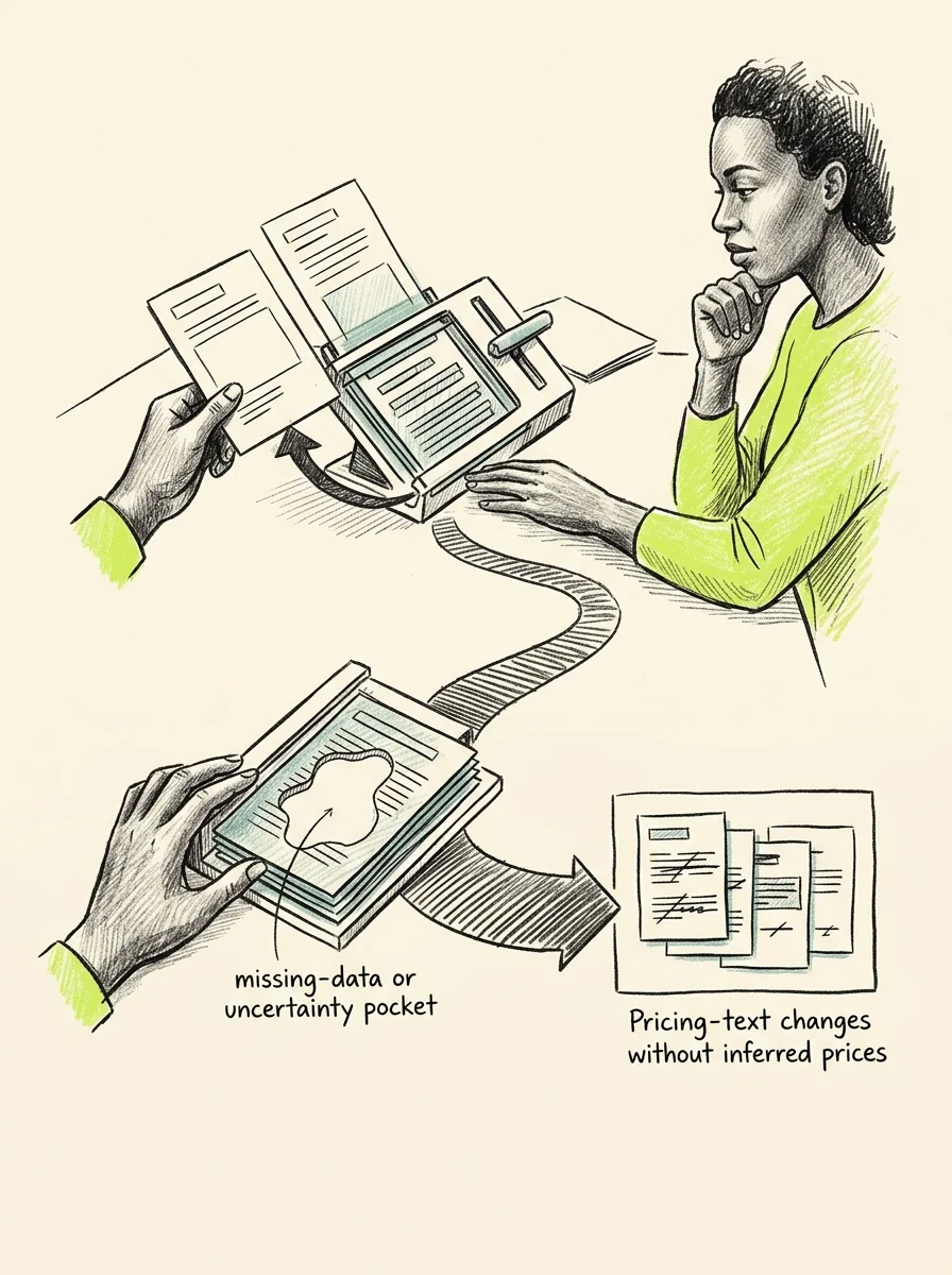 Illustrative ink field notes artwork for detect pricing page changes.