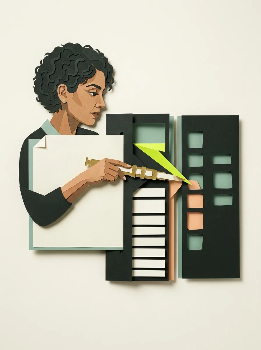 Illustrative cut paper workshop artwork for extract website headings.