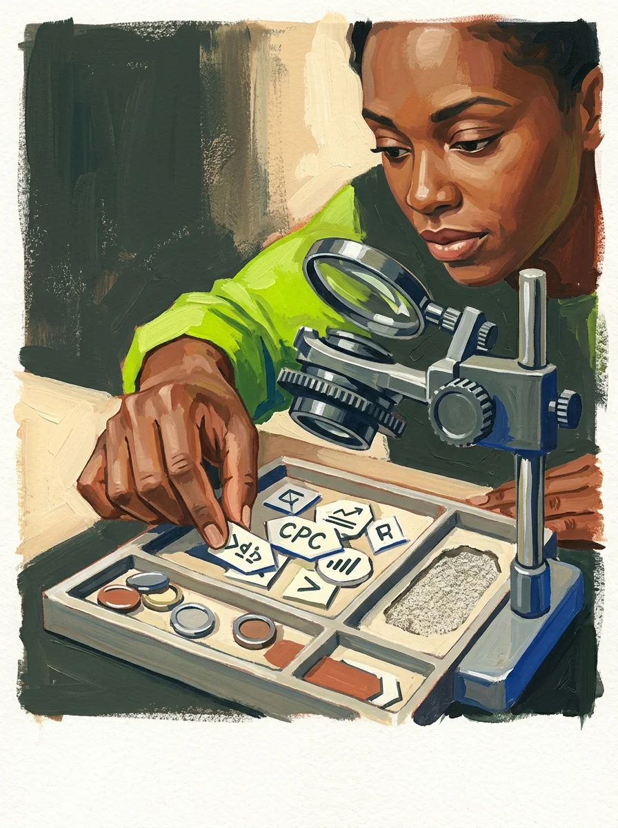Illustrative painted studio artwork for find affordable keyword bids.