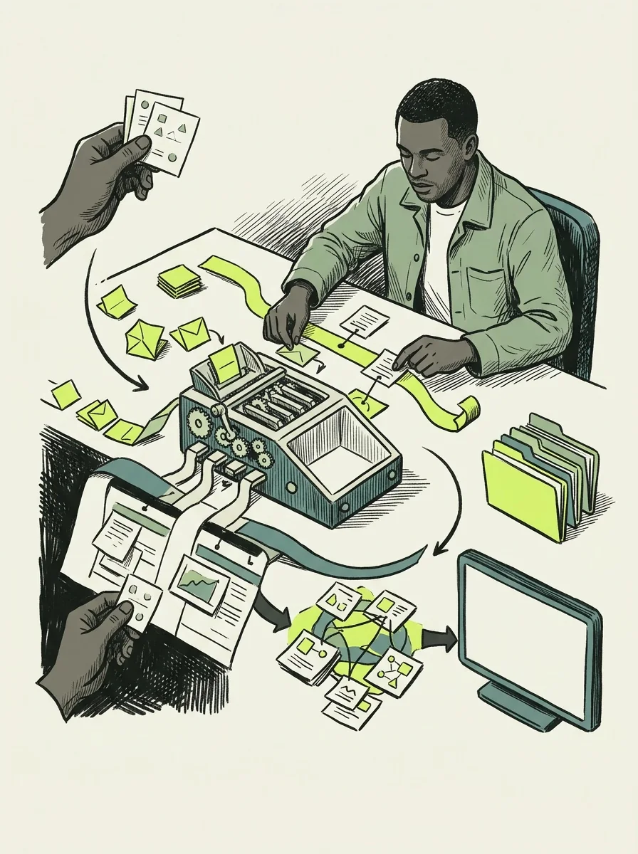 Illustrative ink field notes artwork for find company funding events.