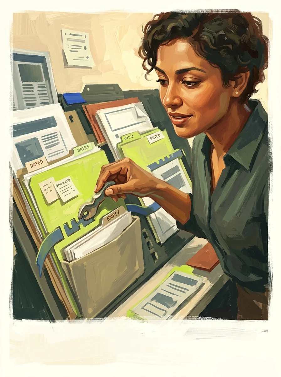 Illustrative painted studio artwork for find company technology changes.