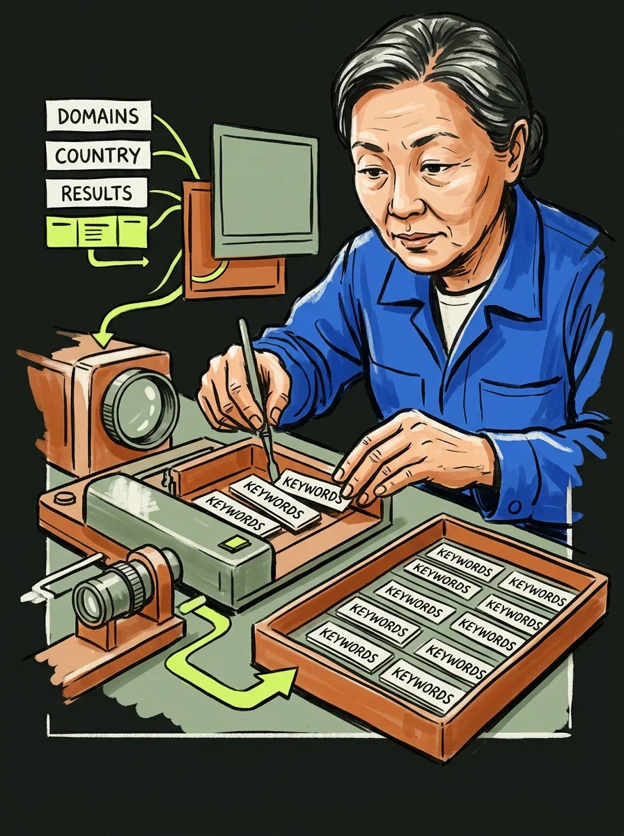 Illustrative marker lab artwork for find competitor top keywords.
