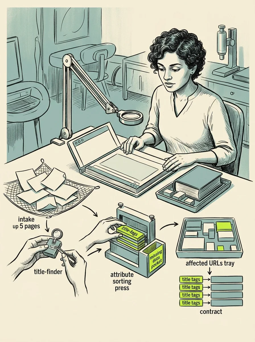 Illustrative ink field notes artwork for find duplicate page titles.