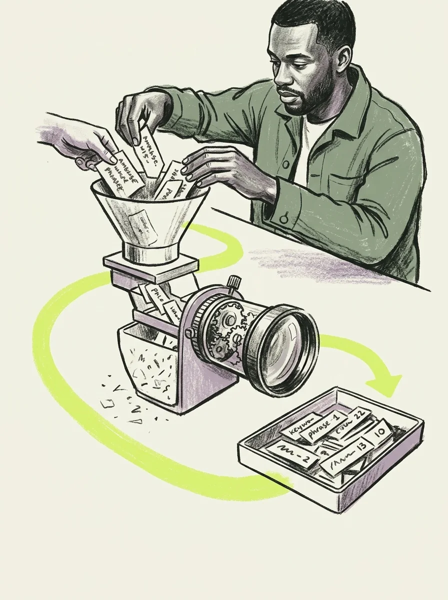 Illustrative wax pencil routes artwork for find keyword trends.