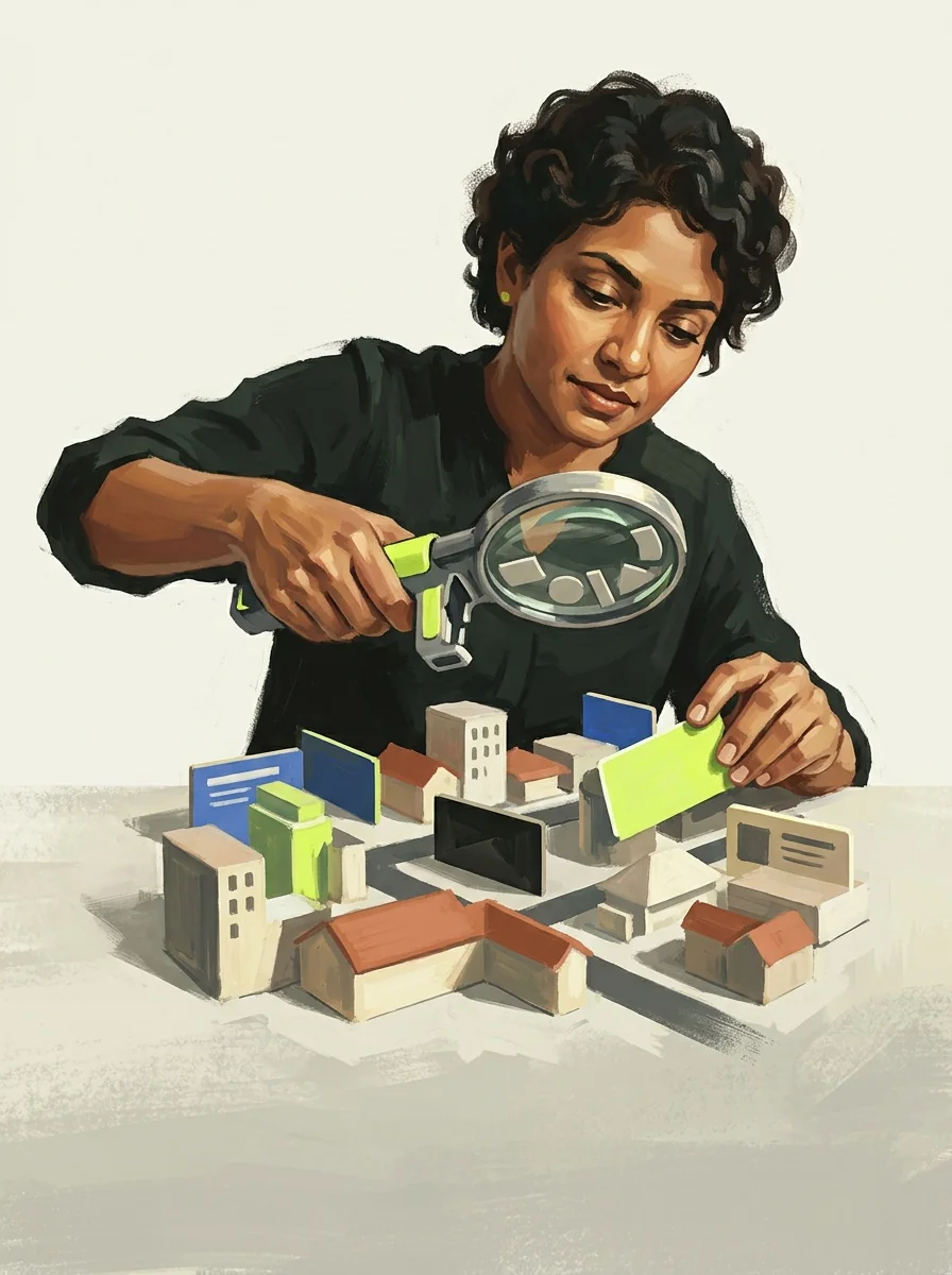 Illustrative painted studio artwork for find local ranking overlap.
