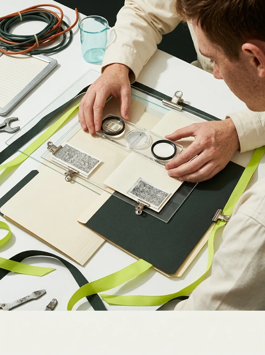 Illustrative flash workbench artwork for find missing company fields.