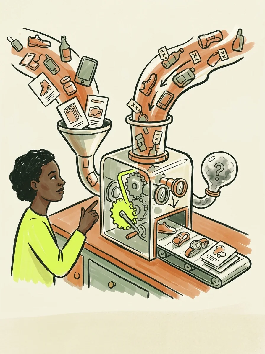 Illustrative marker lab artwork for find newly observed products.