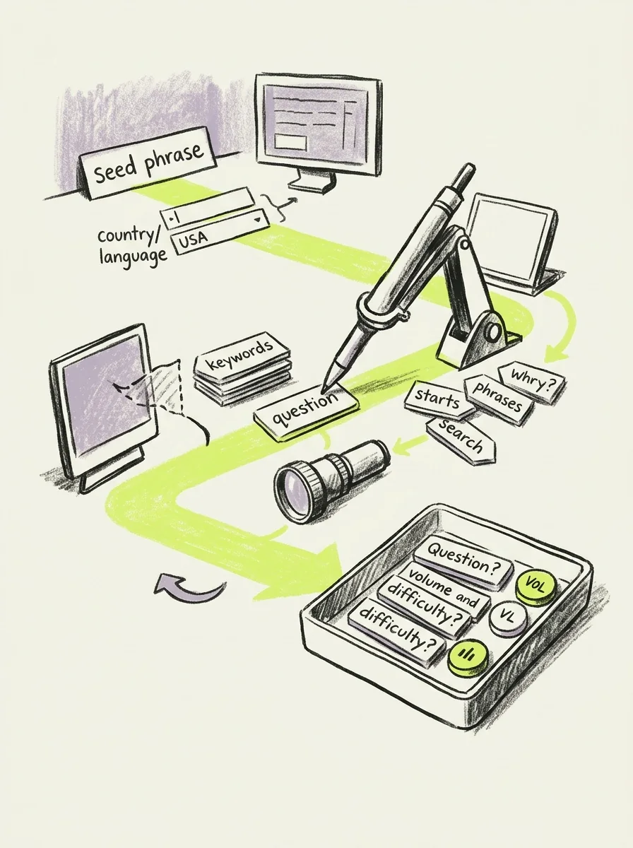 Illustrative wax pencil routes artwork for find question keywords.