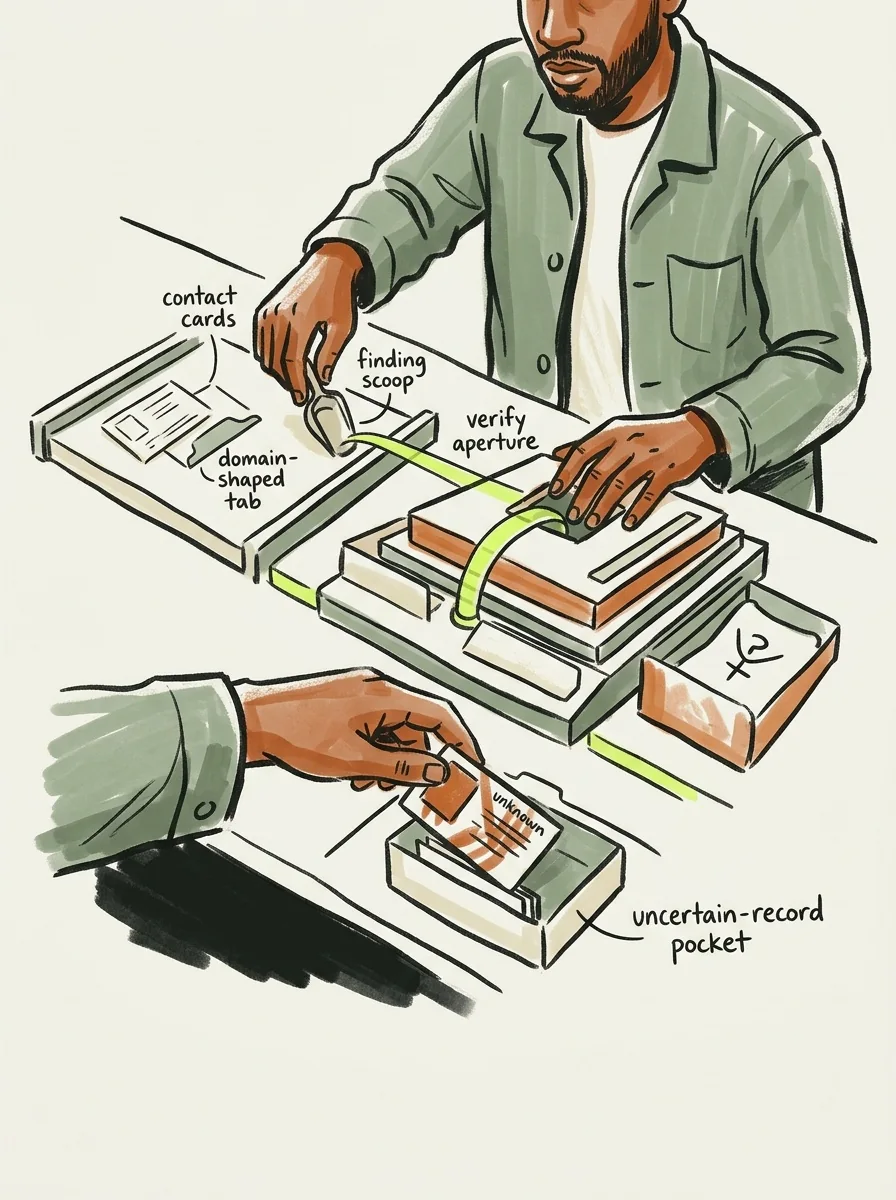 Illustrative marker lab artwork for find unknown email outcomes.