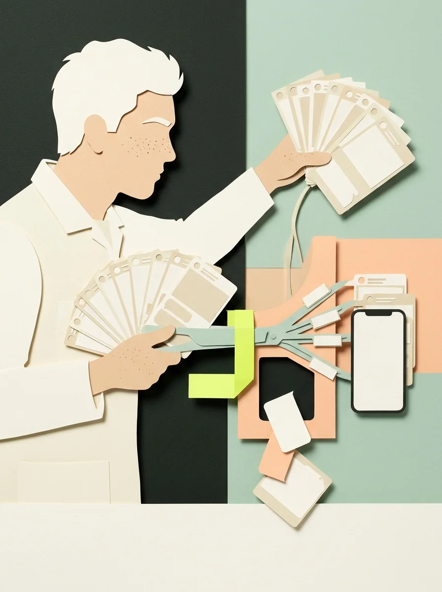 Illustrative cut paper workshop artwork for reddit duplicate posts.