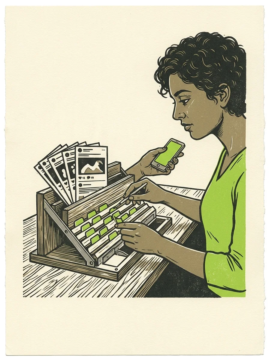 Illustrative signal screenprint artwork for reddit engagement rate.