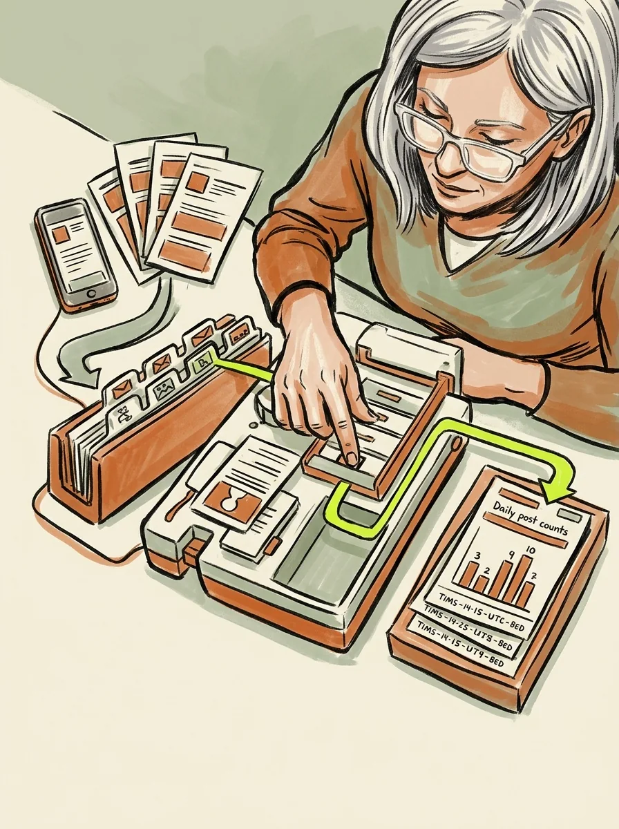 Illustrative marker lab artwork for reddit posting frequency.