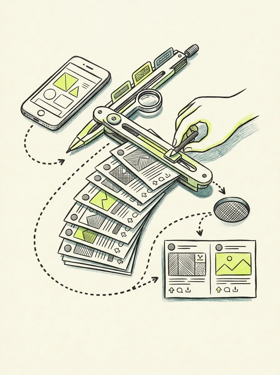 Illustrative ink field notes artwork for reddit profile comparison.