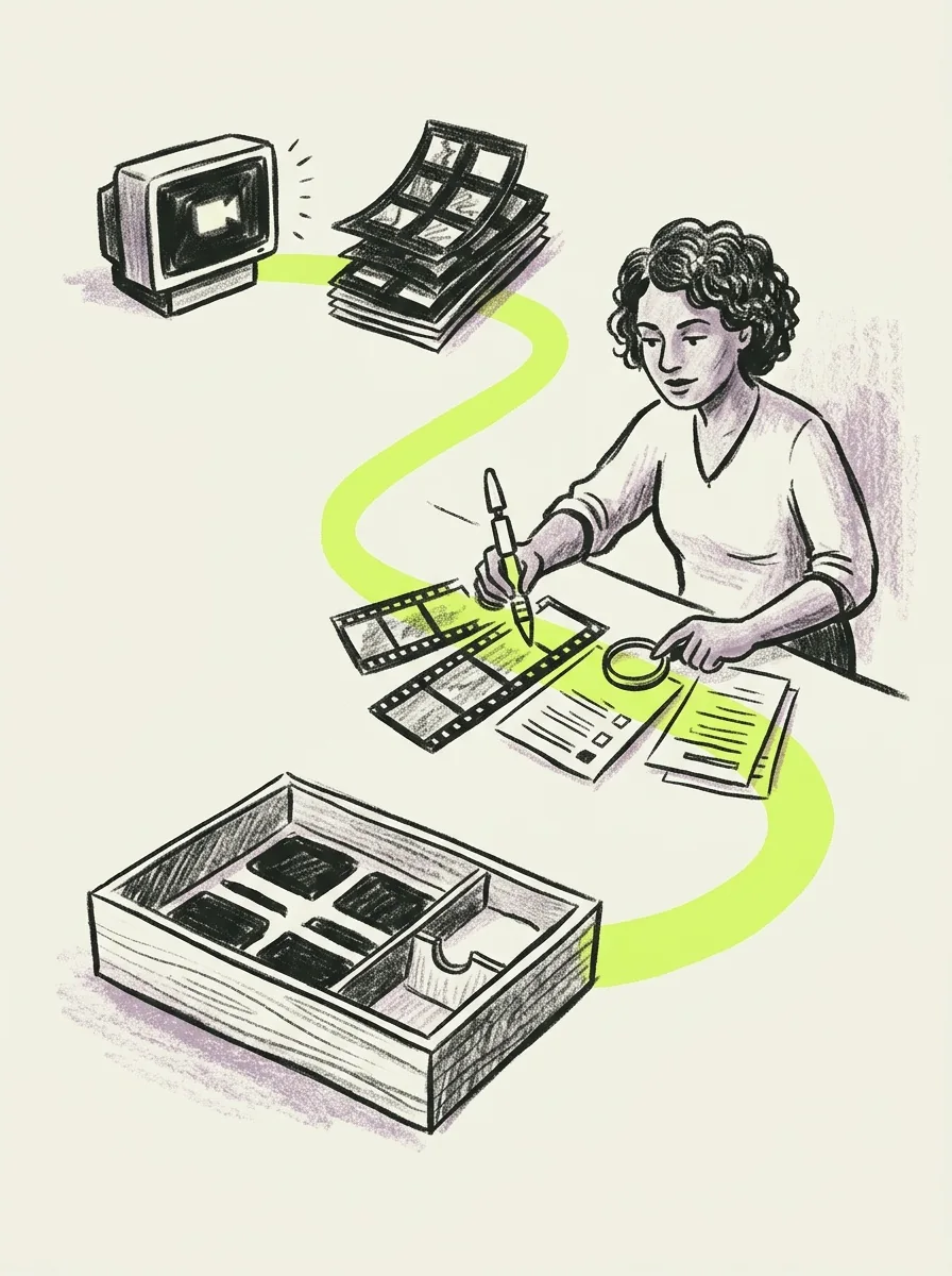 Illustrative wax pencil routes artwork for search video transcripts.