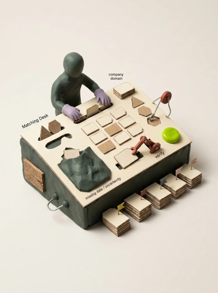 Illustrative pocket clay lab artwork for verify company email contacts.