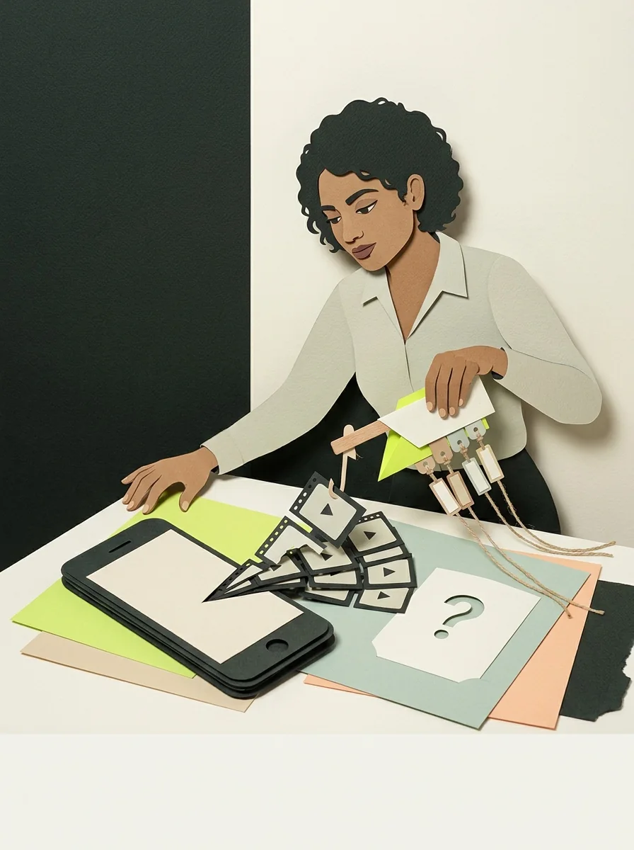 Illustrative cut paper workshop artwork for youtube new post comparison.